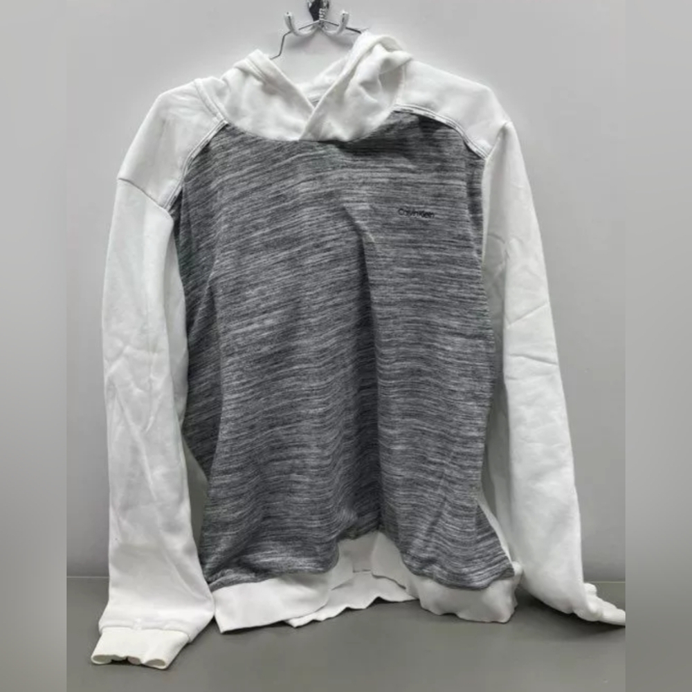 Calvin Klein Gray White Embroidered Logo Hoodie Sweater Size XL NWOT MSRP $80